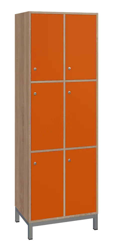 SBS-3322 šatní skříň 6-boxová, 1800x600x400 mm, kovové nohy, korpus dub bardolino, dvířka pomeranč